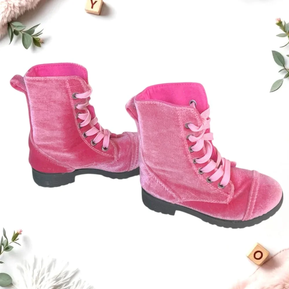 Blue Suede Shoes Pink Suede Look Fabric Mid Calf Lace-Up Boots Toddler Girls 6